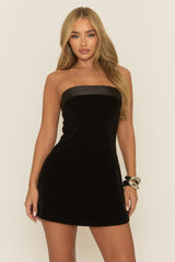Black Bandeau Velvet Mini Dress - Rayan