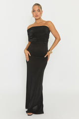 Black One Shoulder Acetate Slinky Maxi Dress - Lemara