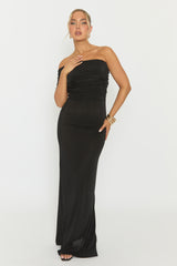 Black One Shoulder Acetate Slinky Maxi Dress - Lemara