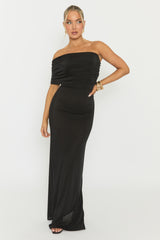 Black One Shoulder Acetate Slinky Maxi Dress - Lemara