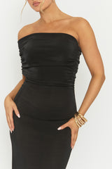 Black One Shoulder Acetate Slinky Maxi Dress - Lemara
