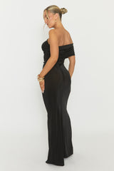 Black One Shoulder Acetate Slinky Maxi Dress - Lemara