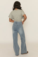 Petite Mid Blue Washed Stretch Straight Leg Jeans - Scarlett