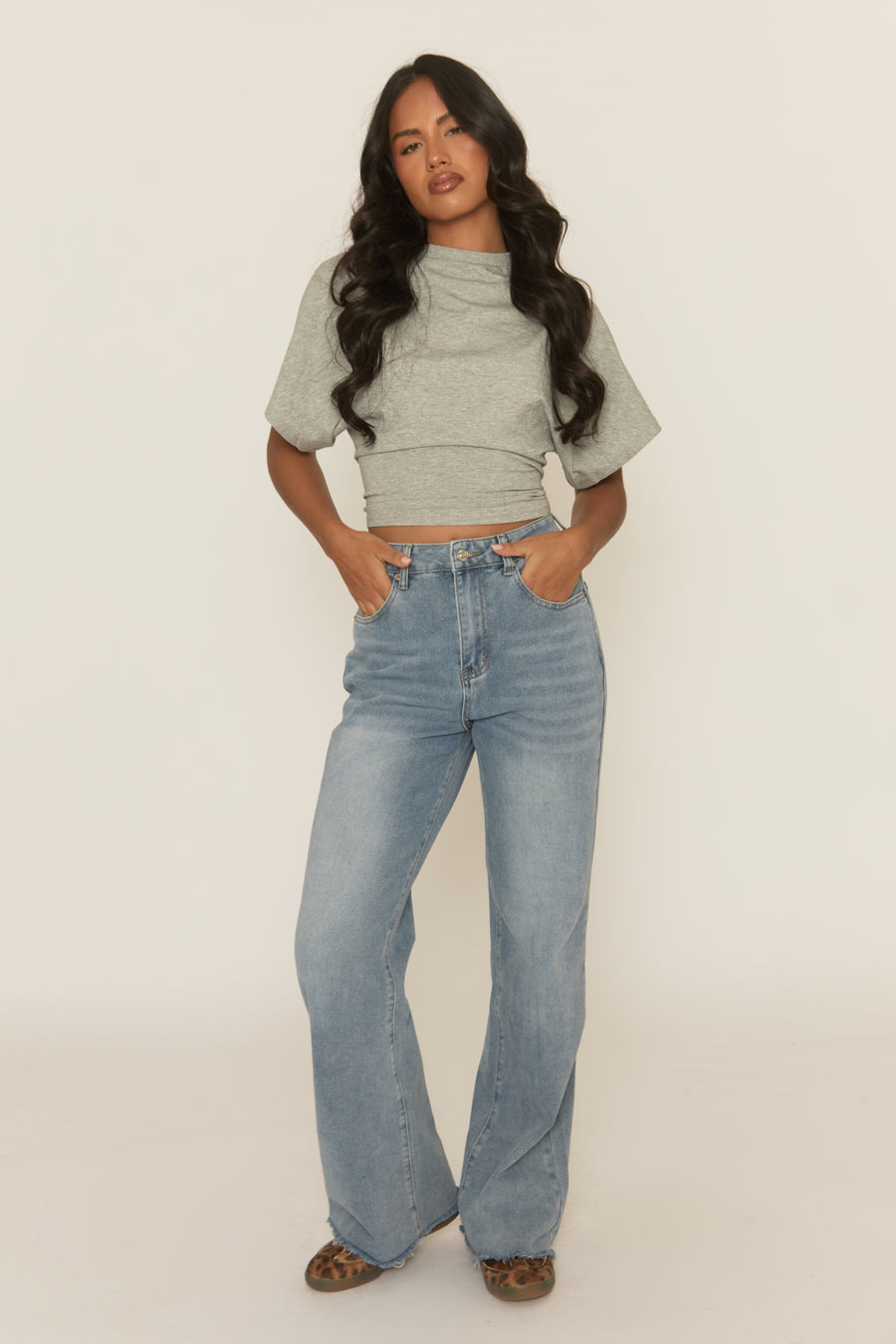 Mid Blue Stretch Frayed Hem Jeans - Scarlett