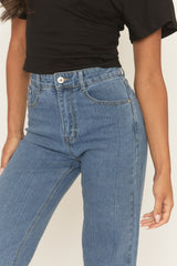 Mid Blue Striped Wide Leg Denim Jeans - Clodagh