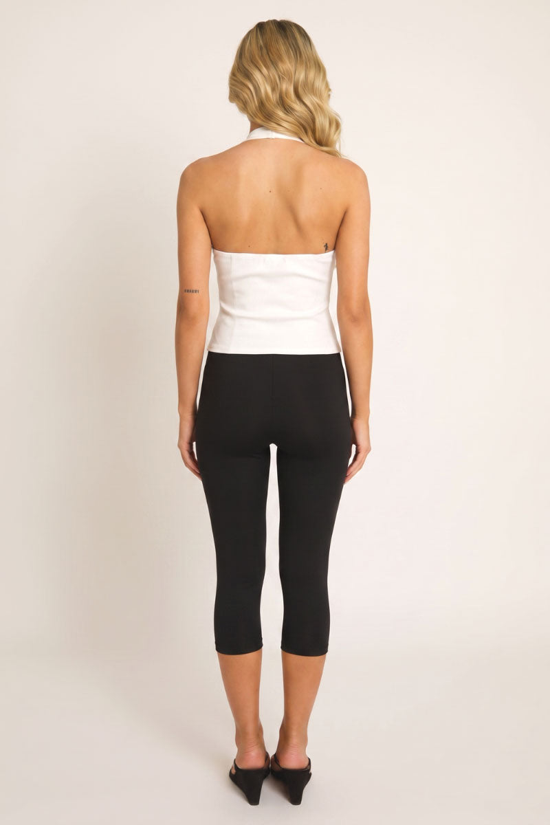 White Keyhole Trim Detail High Neck Top - Adraya