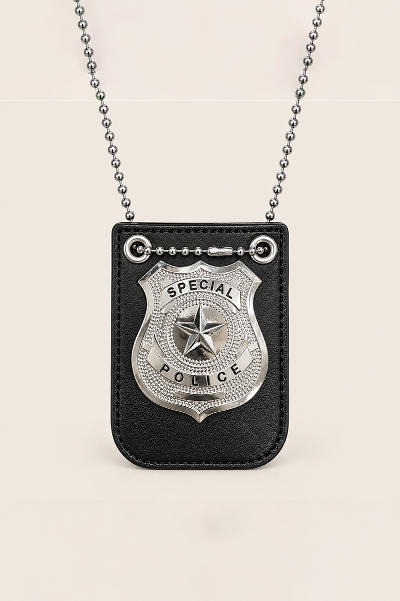 Silver Halloween Police Badge With Chain - Kansa