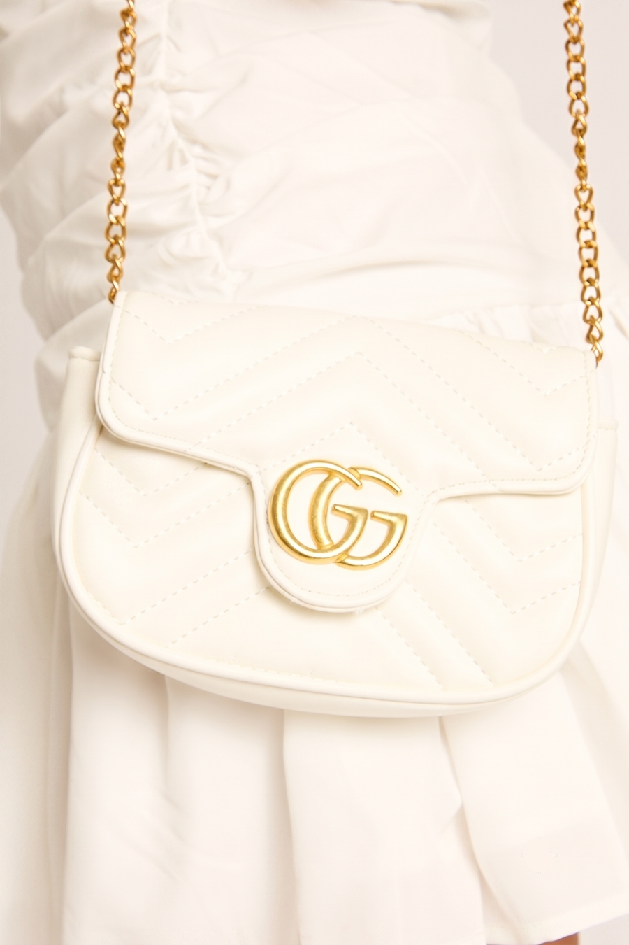 White Logo Detail Faux Leather Quilted Mini Shoulder Bag - Tina