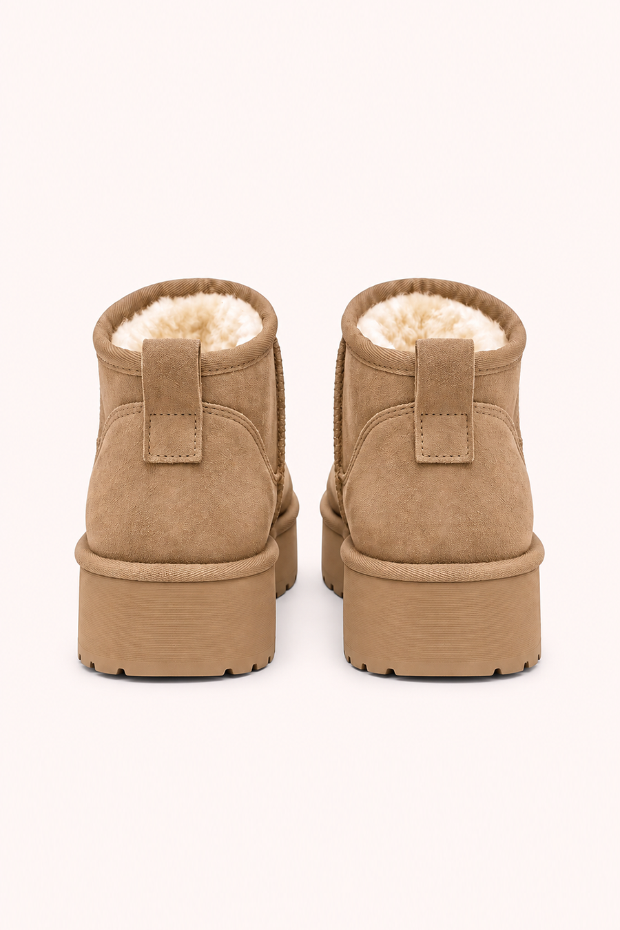 Beige Faux Suede Faux Fur Lined Platform Mini Ankle Boots - Tristan