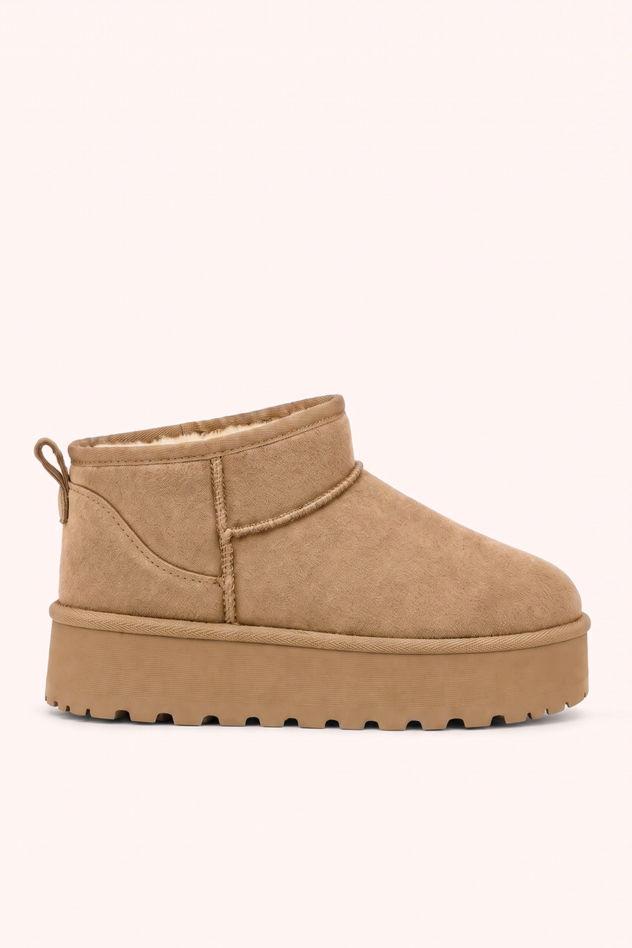 Beige Faux Suede Faux Fur Lined Platform Mini Ankle Boots - Tristan