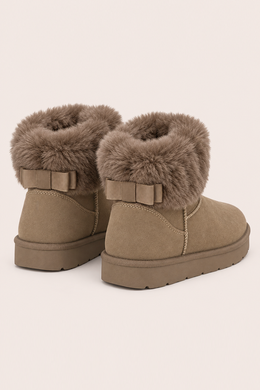 Beige Faux Suede Faux Fur Trim Ankle Boots - Marny