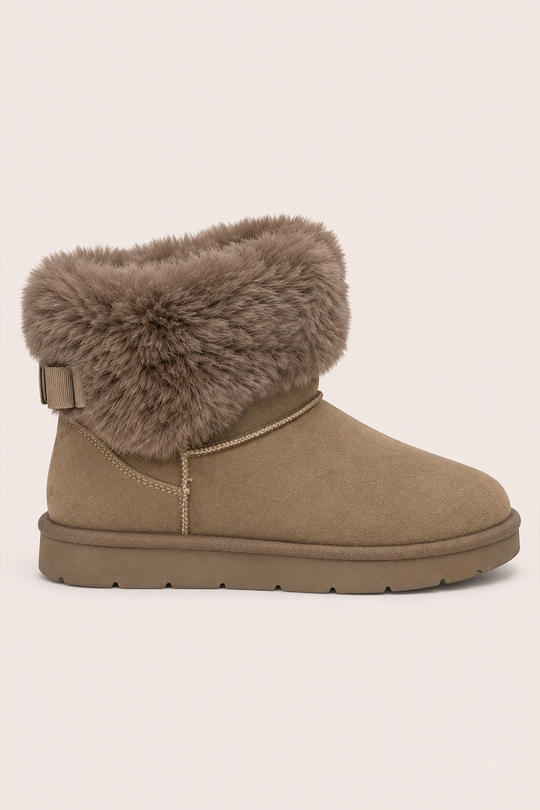 Beige Faux Suede Faux Fur Trim Ankle Boots - Marny