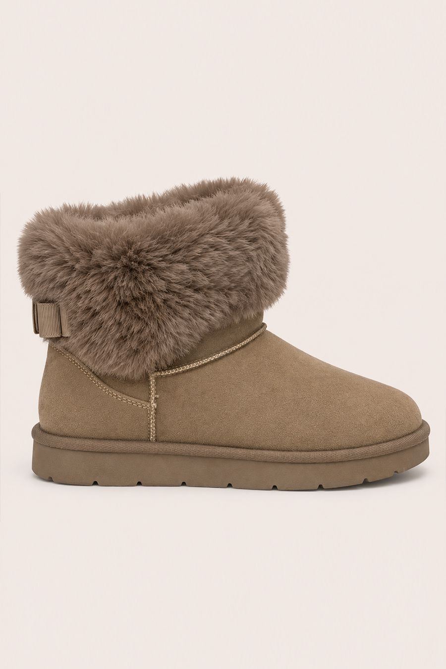 Beige Faux Suede Faux Fur Trim Ankle Boots - Marny