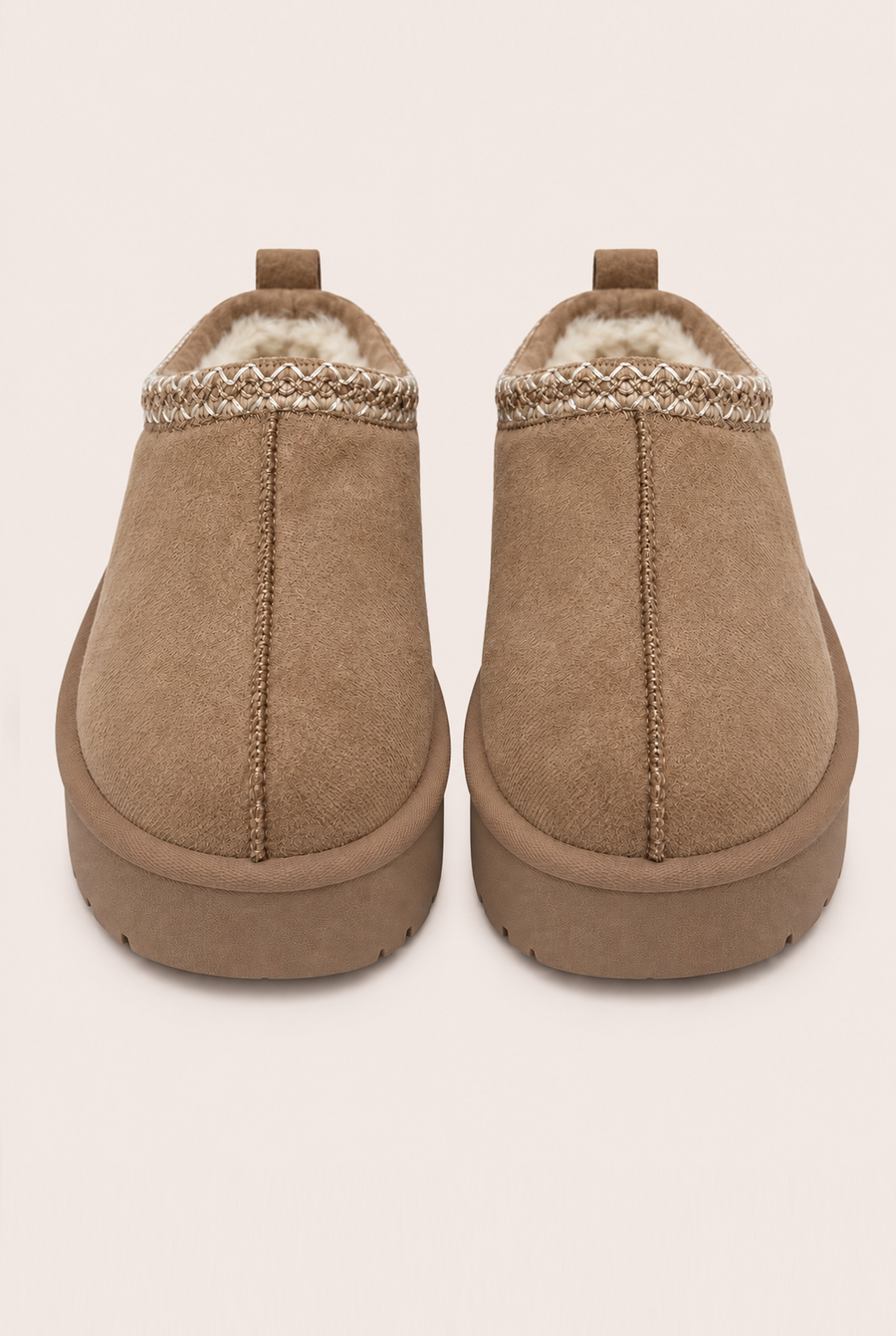 Beige Faux Suede Faux Fur Lined Platform Mules - Abby
