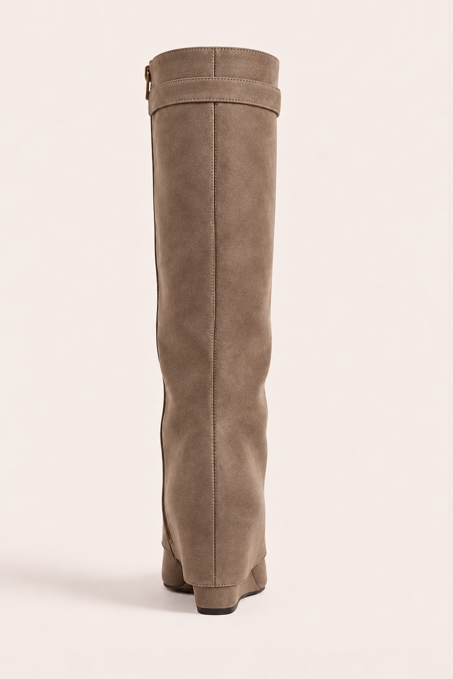 Taupe Faux Suede Trim Detail Layered Knee High Boots - Milly