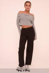 Petite Black Stretch Straight Leg Frayed Hem Jeans - Scarlett