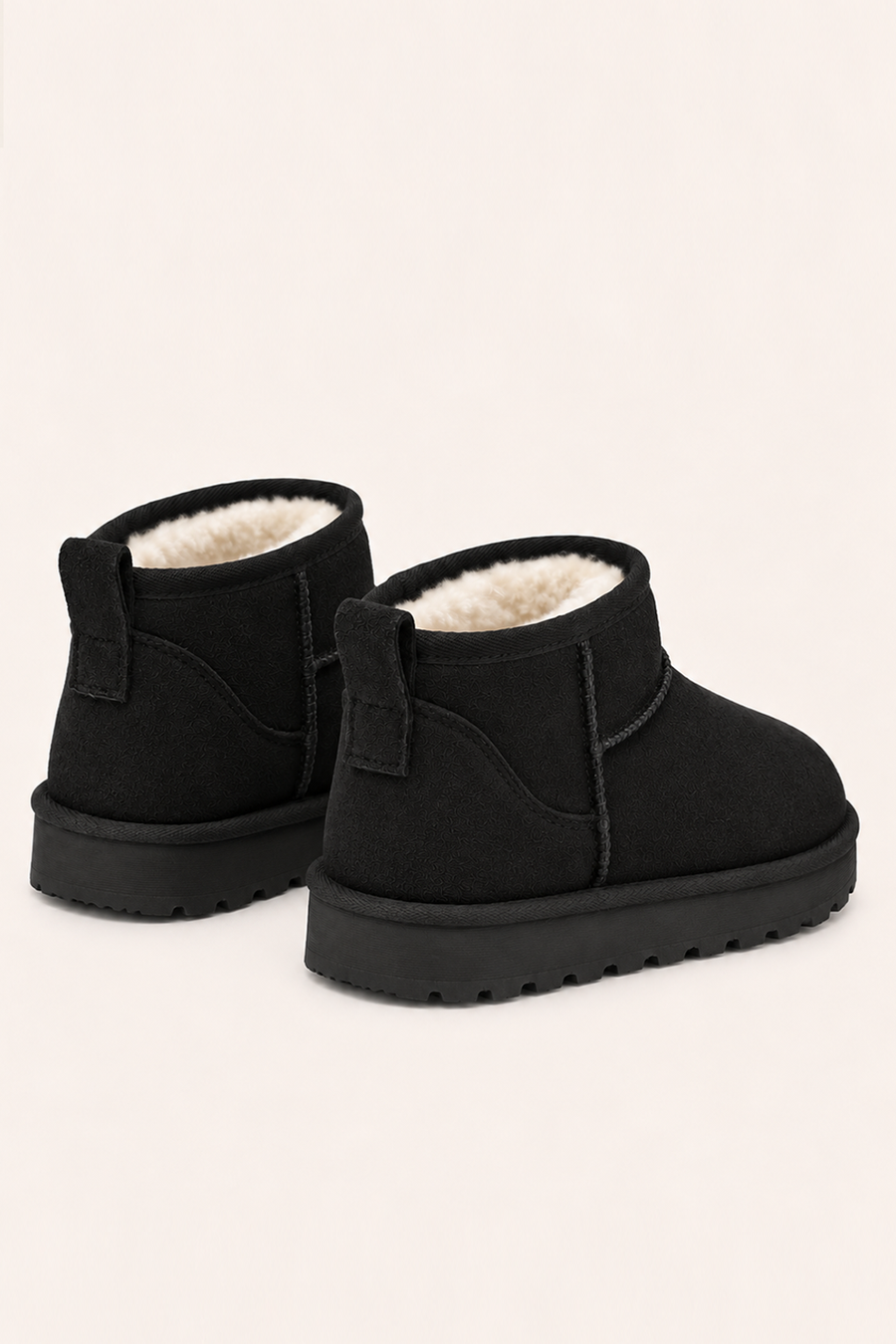 Black Faux Suede Faux Fur Lined Mini Ankle Boots - Gemini
