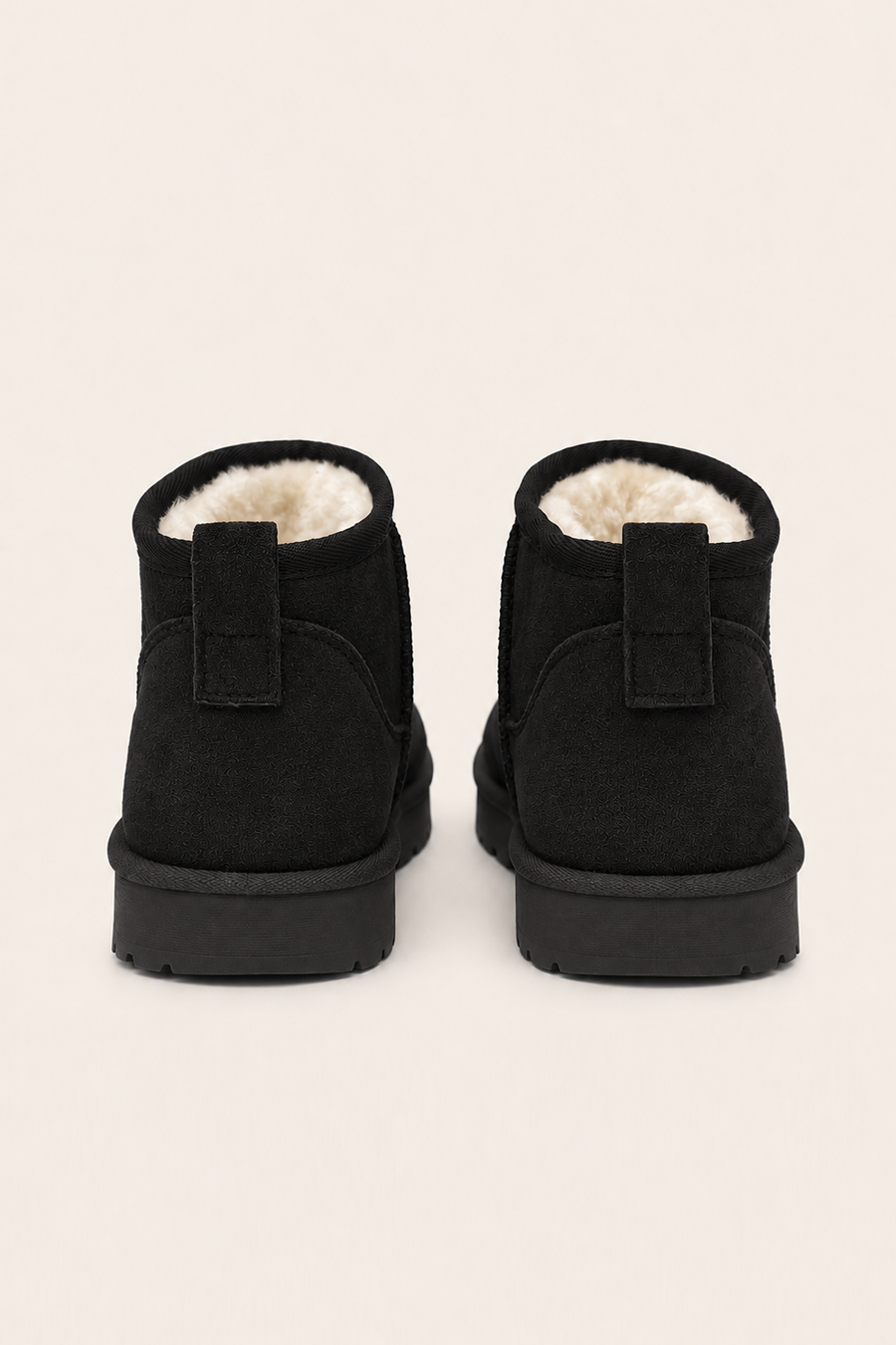 Black Faux Suede Faux Fur Lined Mini Ankle Boots - Gemini