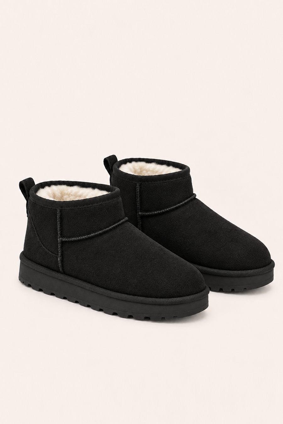 Black Faux Suede Faux Fur Lined Mini Ankle Boots - Gemini