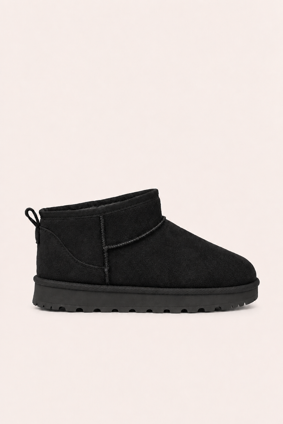 Black Faux Suede Faux Fur Lined Mini Ankle Boots - Gemini