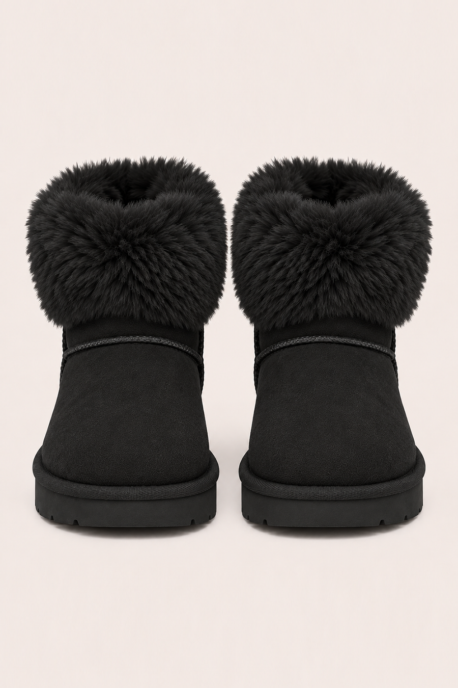 Black Faux Suede Faux Fur Trim Ankle Boots - Marny