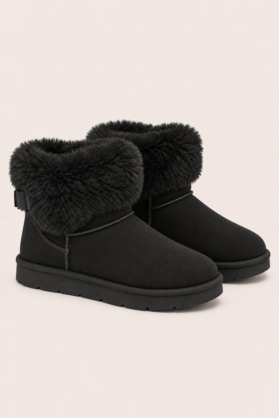 Black Faux Suede Faux Fur Trim Ankle Boots - Marny