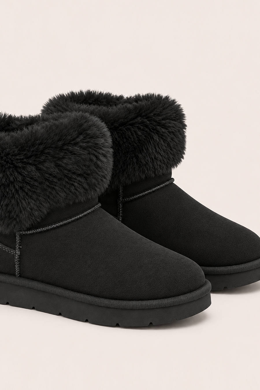 Black Faux Suede Faux Fur Trim Ankle Boots - Marny