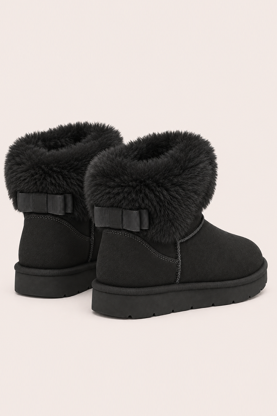 Black Faux Suede Faux Fur Trim Ankle Boots - Marny