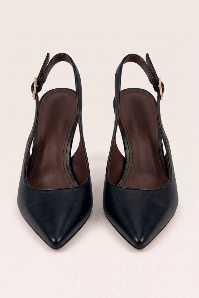 Black Slingback Pointed Court Heels - Chloe