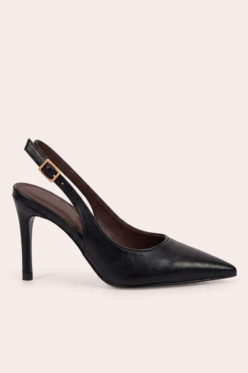 Black Slingback Pointed Court Heels - Chloe