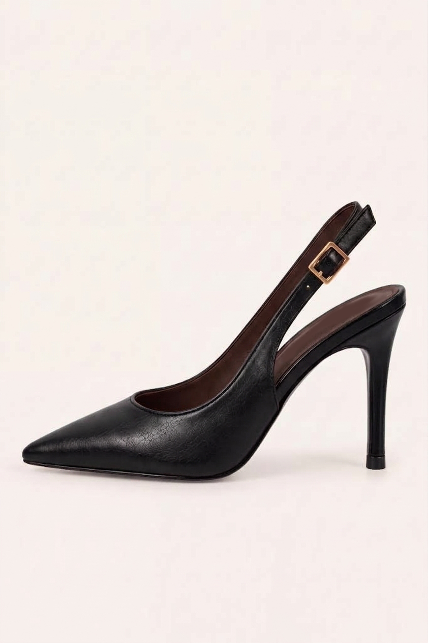 Black Slingback Pointed Court Heels - Chloe