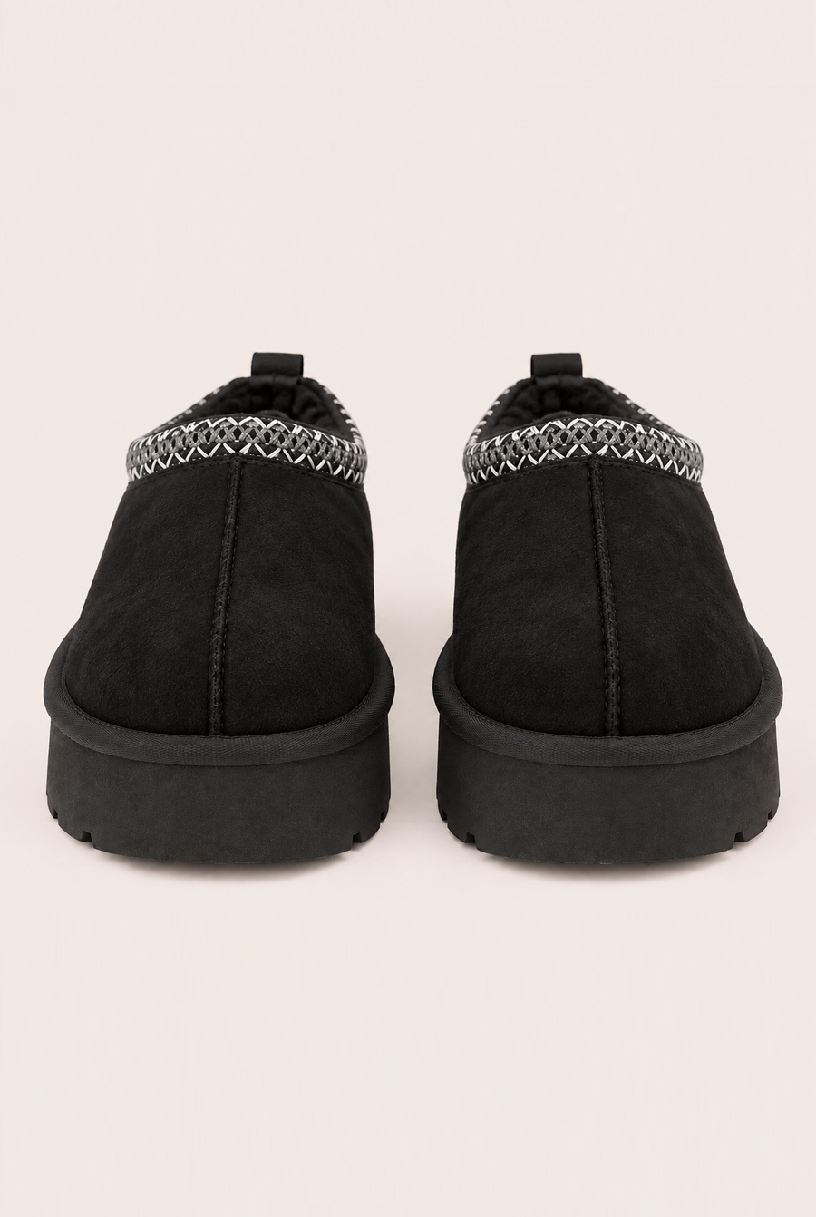Black Faux Suede Faux Fur Lined Platform Mules - Abby
