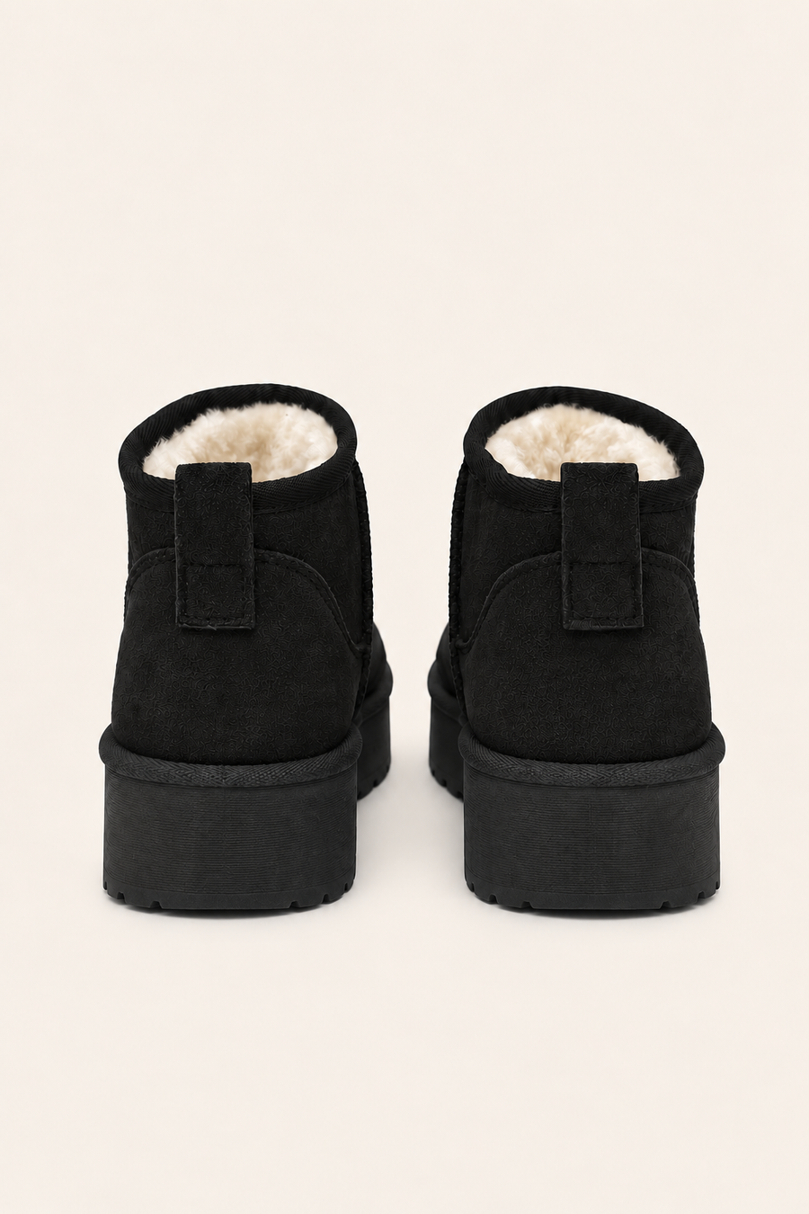 Black Faux Suede Faux Fur Lined Platform Mini Ankle Boots - Tristan