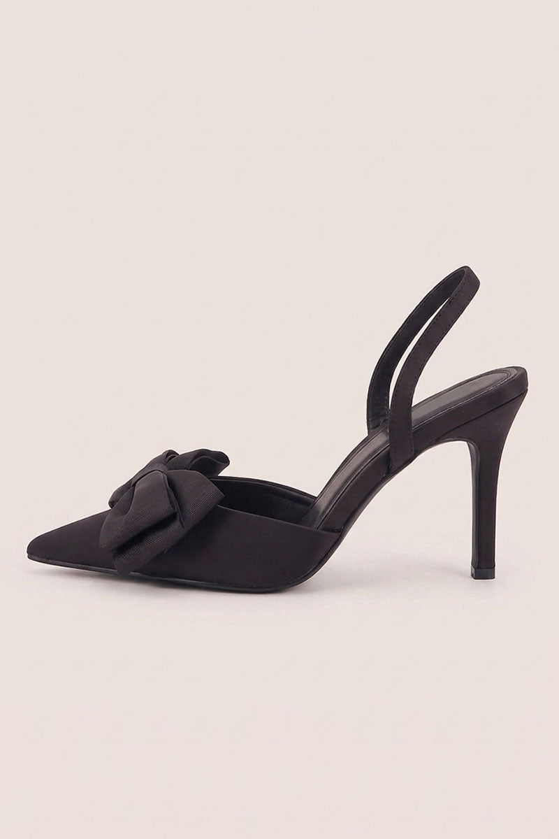 Black Bow Detail Slingback Pointed Court Heels - Penelope