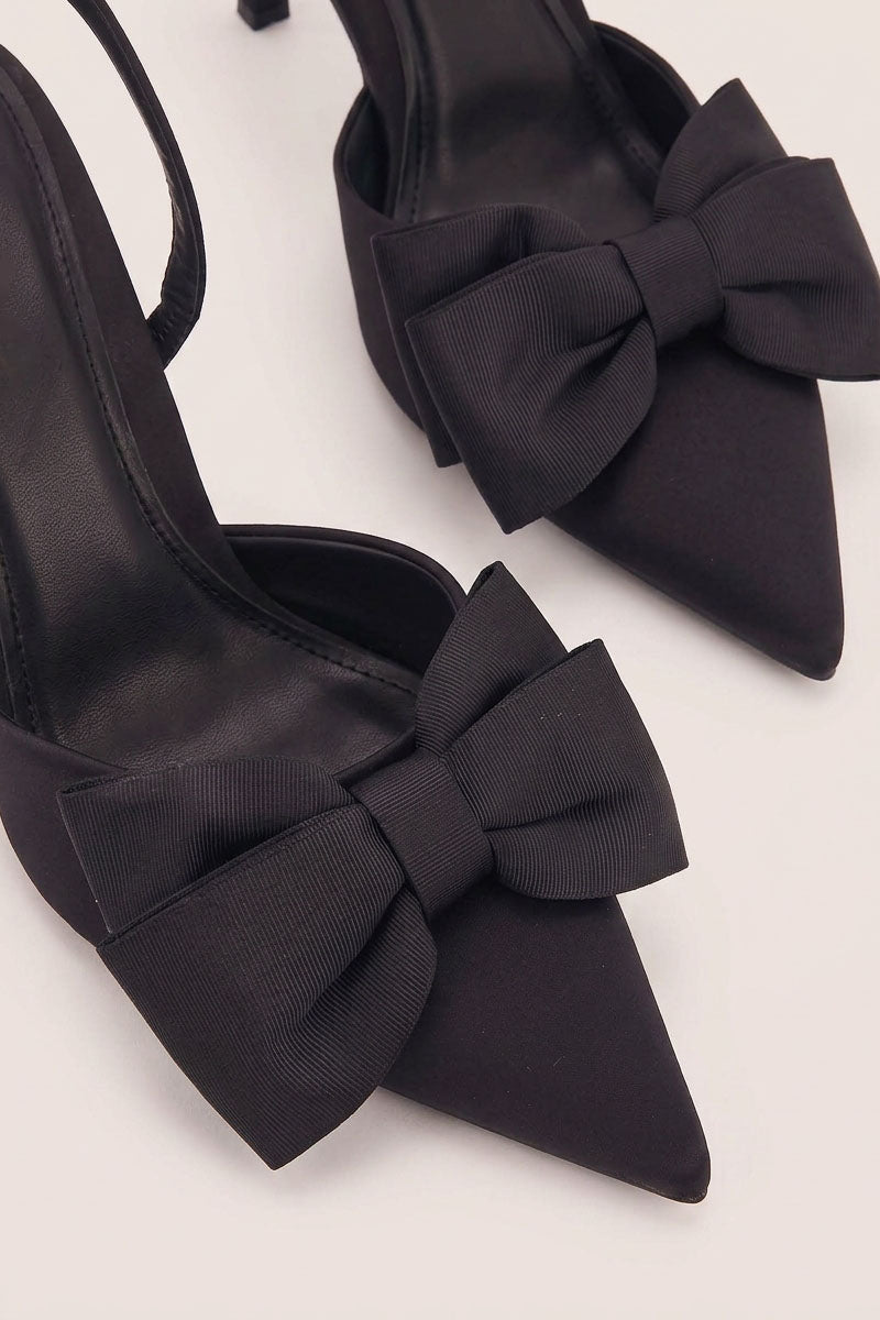 Black Bow Detail Slingback Pointed Court Heels - Penelope