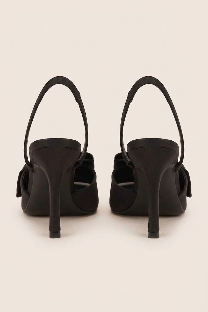 Black Bow Detail Slingback Pointed Court Heels - Penelope