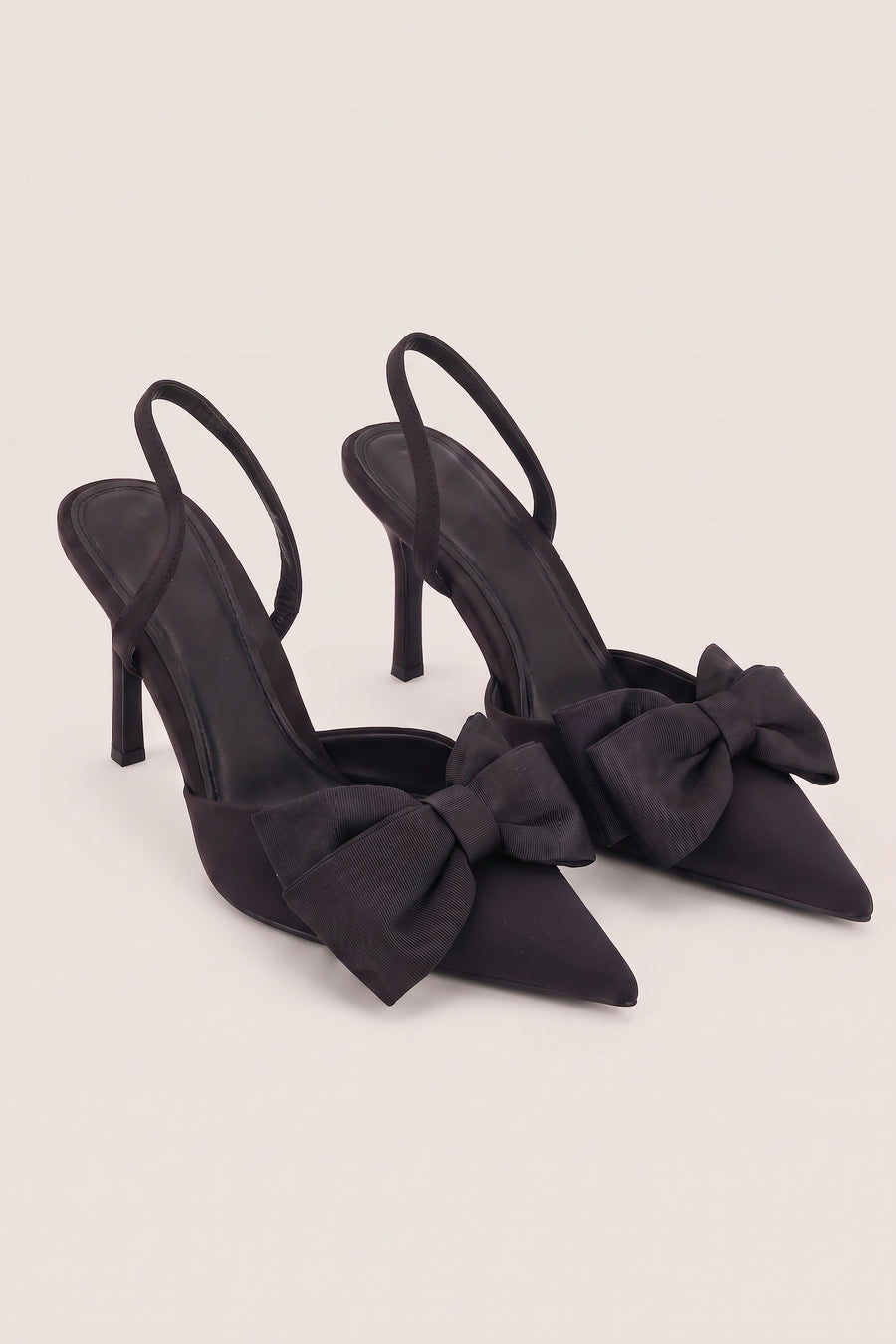 Black Bow Detail Slingback Pointed Court Heels - Penelope