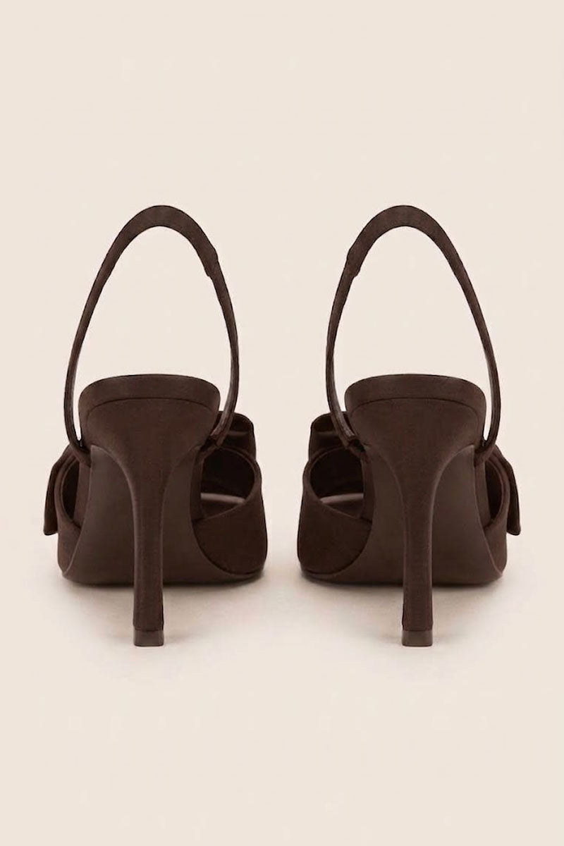 Brown Bow Detail Slingback Pointed Court Heels - Penelope
