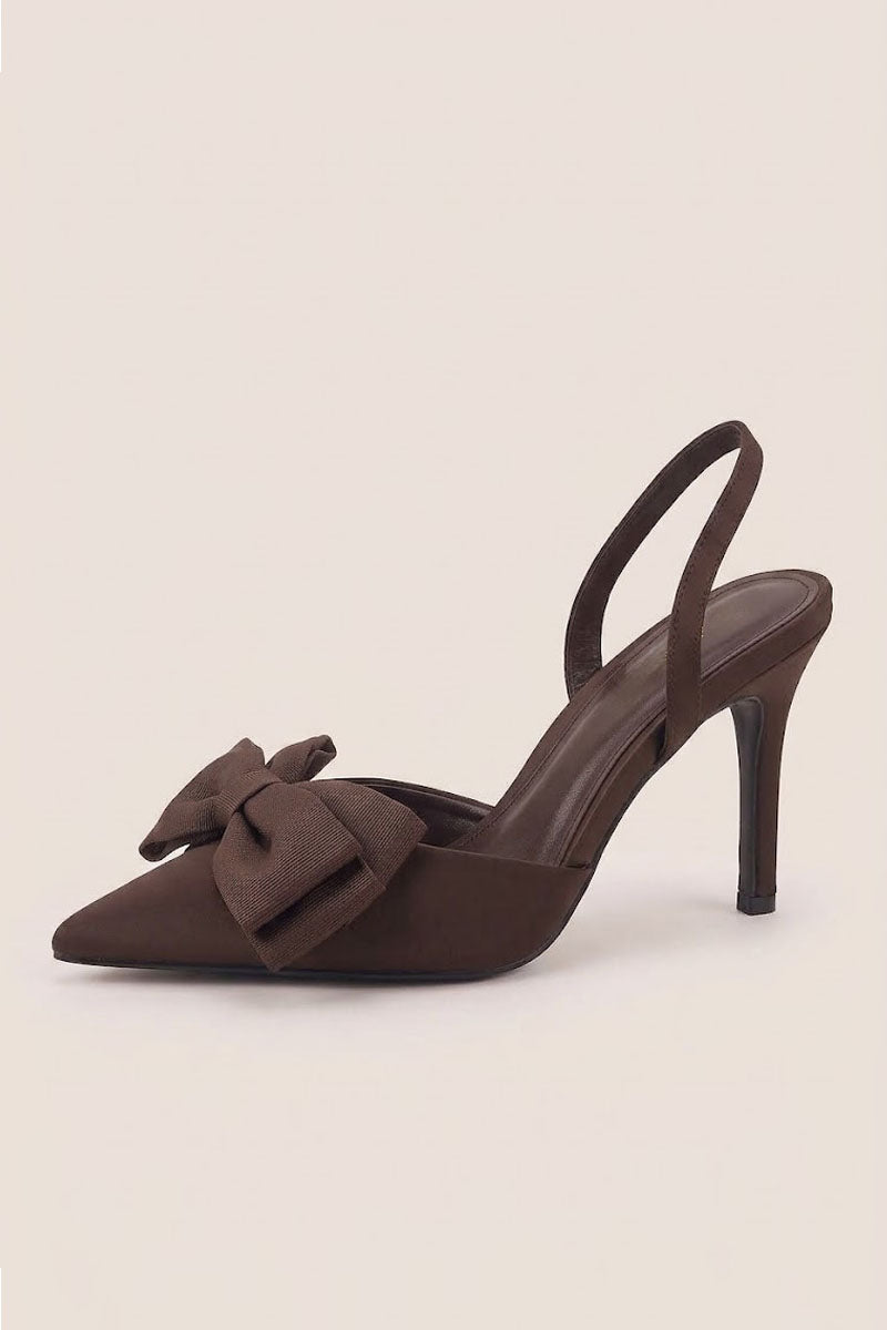 Brown Bow Detail Slingback Pointed Court Heels - Penelope