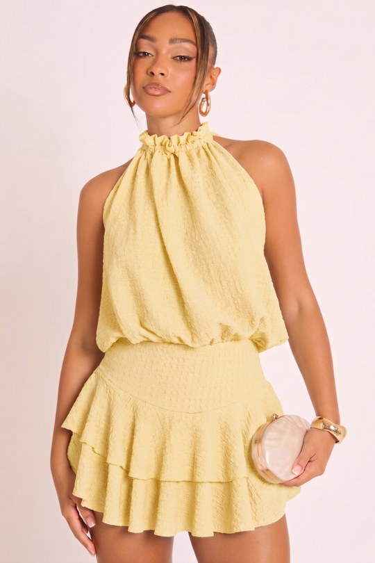 Butter Yellow Textured Flippy Playsuit - Bernice