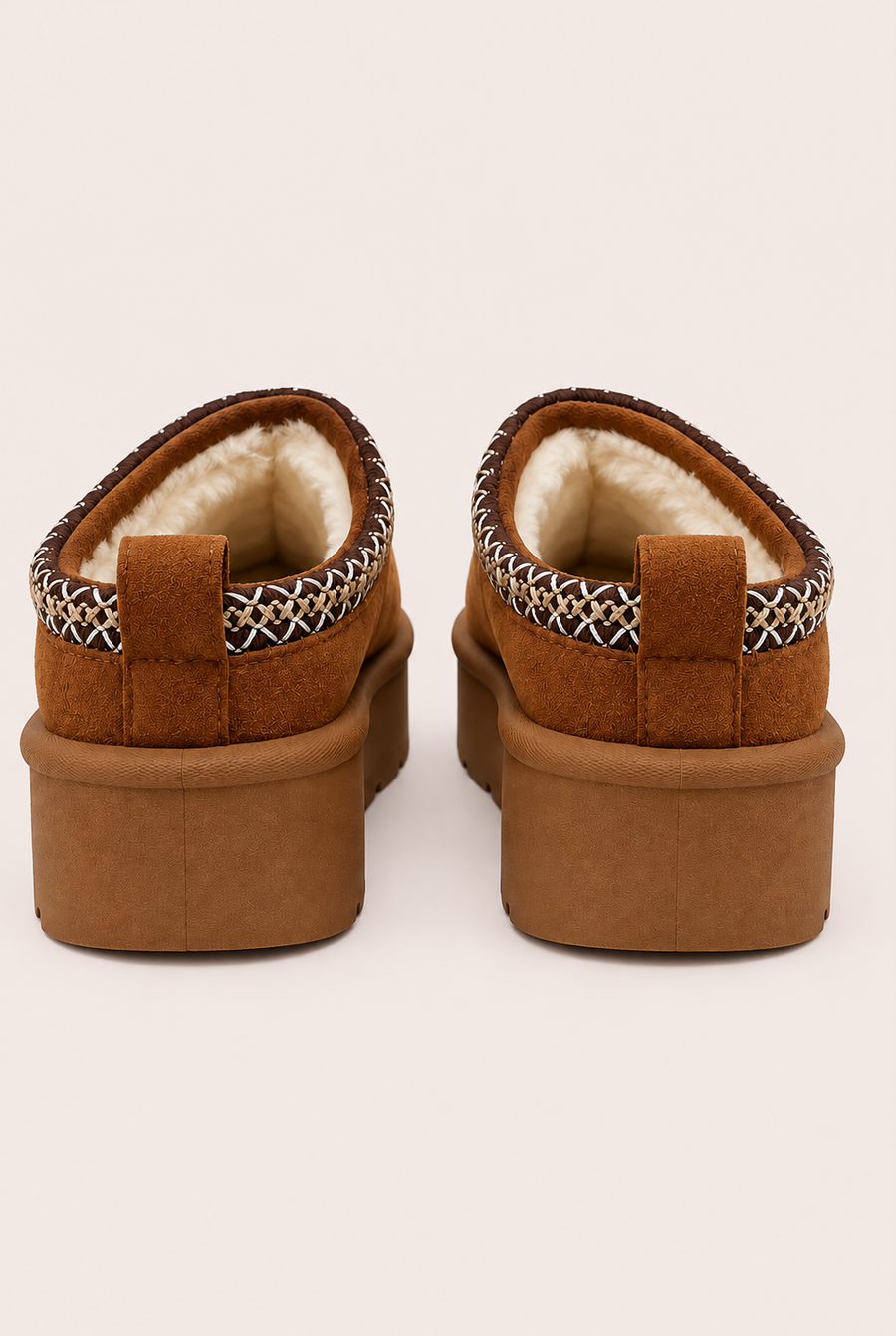 Camel Faux Suede Faux Fur Lined Platform Mules - Abby