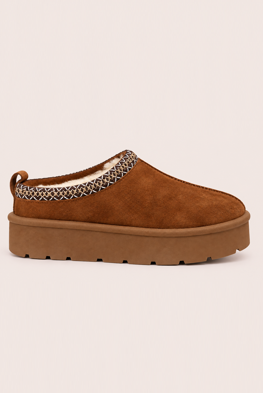 Camel Faux Suede Faux Fur Lined Platform Mules - Abby