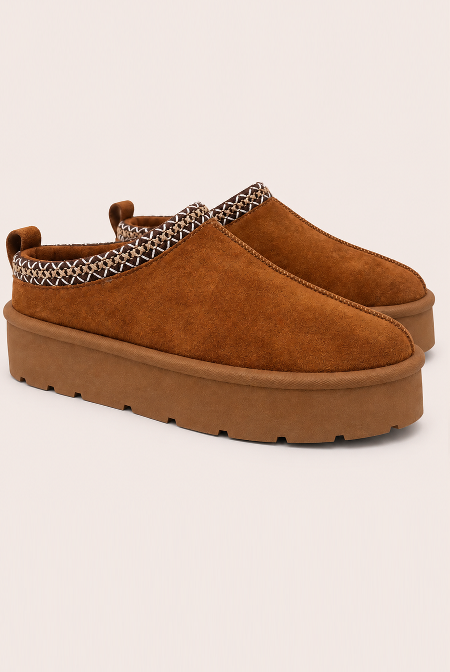Camel Faux Suede Faux Fur Lined Platform Mules - Abby