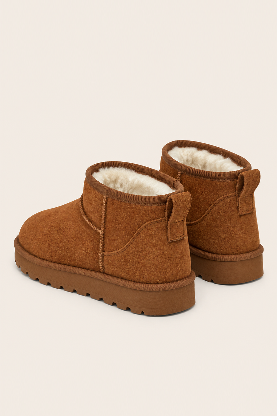 Camel Faux Suede Faux Fur Lined Mini Ankle Boots - Gemini