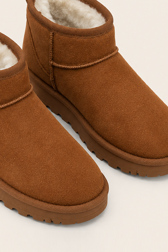 Camel Faux Suede Faux Fur Lined Mini Ankle Boots - Gemini