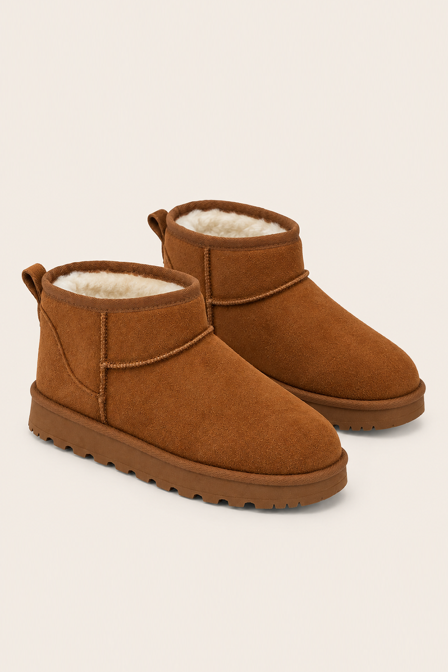 Camel Faux Suede Faux Fur Lined Mini Ankle Boots - Gemini