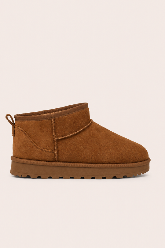Camel Faux Suede Faux Fur Lined Mini Ankle Boots - Gemini