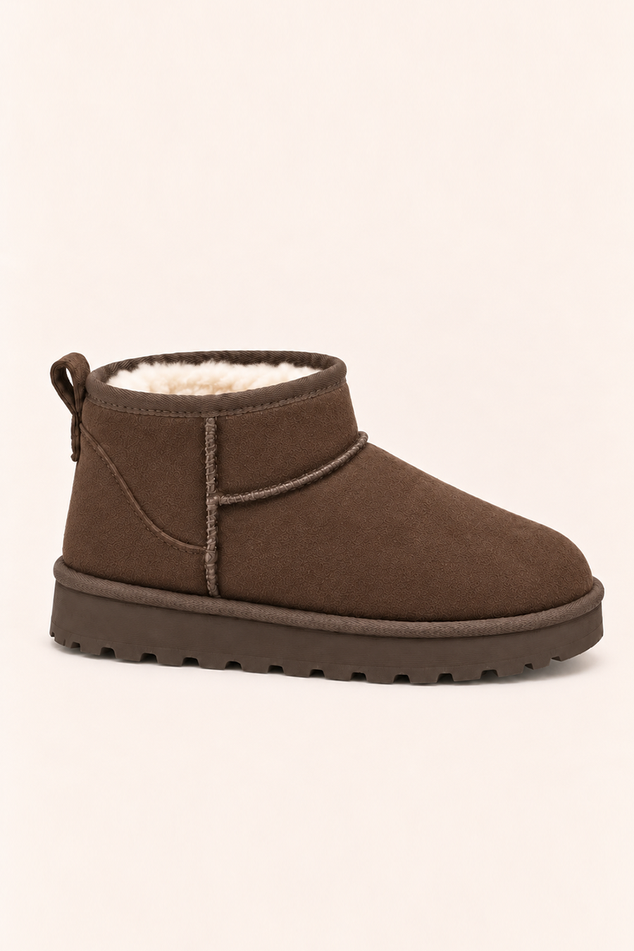 Chocolate Faux Suede Faux Fur Lined Mini Ankle Boots - Gemini