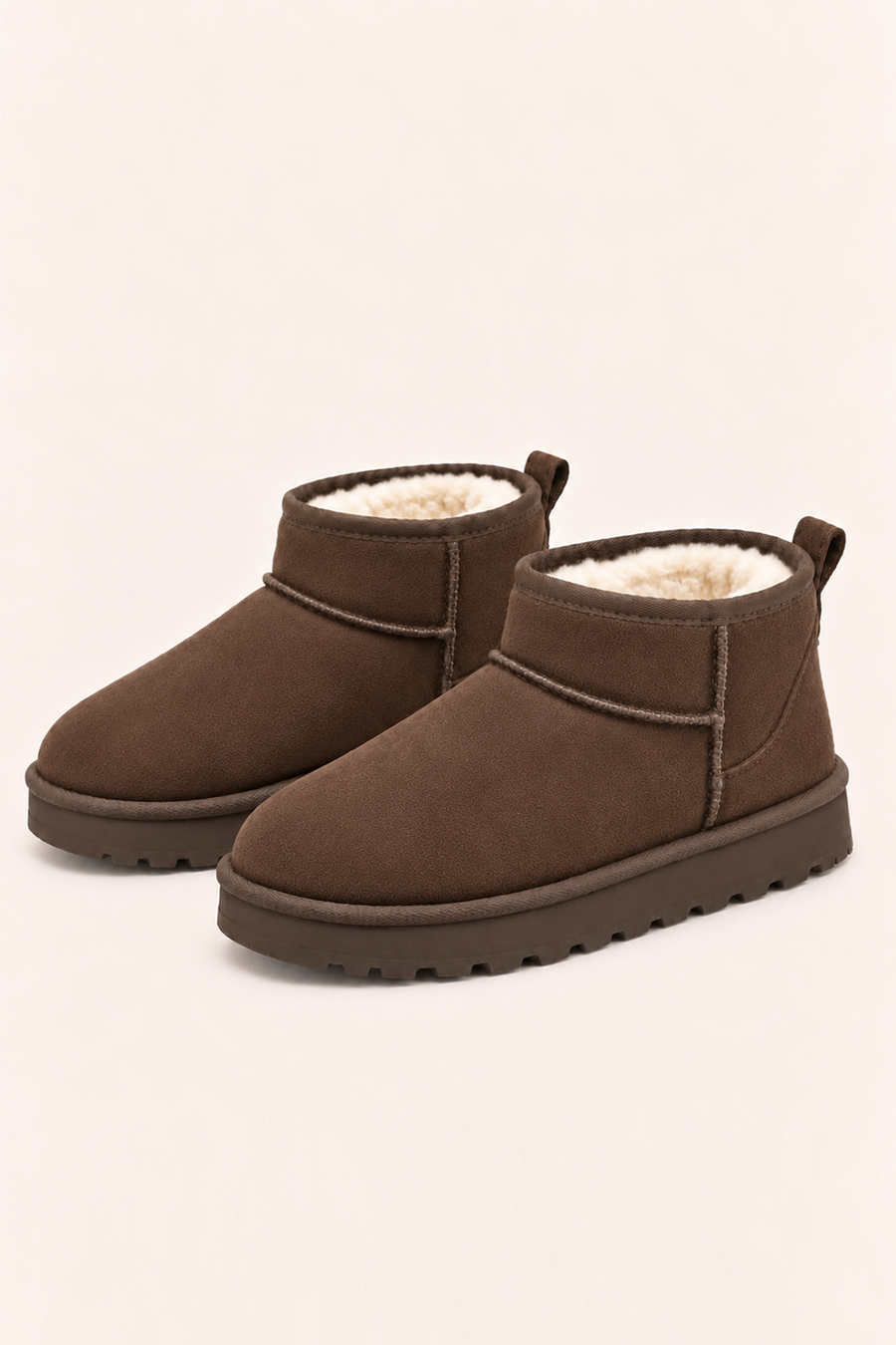 Chocolate Faux Suede Faux Fur Lined Mini Ankle Boots - Gemini