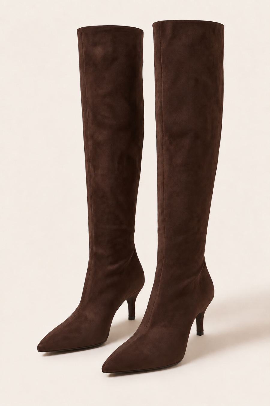 Chocolate Faux Suede Stiletto Knee High Boots - Lexi
